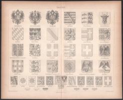 cca 1870 Zászlókat, címereket bemutató két litográfia 21x34 cm
