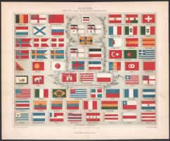 cca 1870 Zászlókat, címereket bemutató két litográfia 21x34 cm