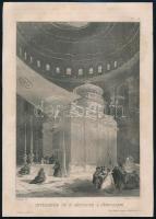 1859 Jeruzsálem és a Szent Sír templom belsejének látképe. Rézmetszet 14x11 cm