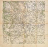 cca 1910 Budapest és könyékének térképe. Hajtásnyomokkal ragasztással 58x56 cm