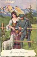 1916 Herzlichste Ostergrüsse! / WWI Austro-Hungarian K.u.K. military art postcard with Easter greetings (EK)