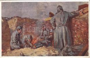 1916 Hesser-Feuerl. Offizielle Karte für Rotes Kreuz, Kriegsfürsorgeamt, Kriegshilfsbüro No. 440. / WWI Austro-Hungarian K.u.K. military art postcard, soldiers in the trenches (EK)