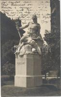 1936 Budapest V. Szabadság tér, Trianon szoborcsoport, Nyugat szobra, irredenta. photo + KOMLÓ - ÚJDOMBÓVÁR 208 vasúti mozgóposta bélyegző (EK)