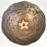 Szecessziós réz kínáló tál. XX. sz. eleje. Poncolt, csiszolt d: 31 cm