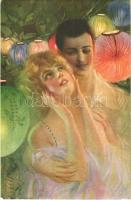 Italian art postcard. Romantic couple. Selectio Serie 1075-1.