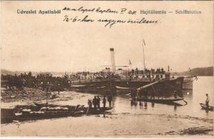 1918 Apatin, Hajóállomás, gőzhajó. Lotterer Antal kiadása / Schiffstation / ship station, steamship (r)
