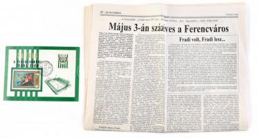 1975 Fradi stadionavató emléklap alkalmi bélyegzéssel + újságcikk a 100 éves Fradiról