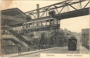 1907 Elberfeld (Wuppertal), Haltestelle, Breitestrasse / elevated railway station, tram, train (EM)