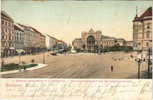 1903 Budapest VII. Csömöri út, Központi (Keleti) pályaudvar, vasútállomás, villamos, Baross szobor, üzletek. Ganz Antal 113. (fl)