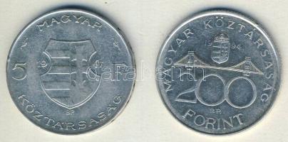 1947. 5Ft Ag "Kossuth" + 1994. 200Ft Ag "Deák" T:2,3