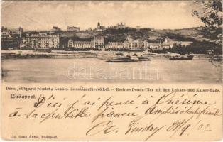 1902 Budapest II. Duna jobb parti részlet a Lukács és Császár fürdőkkel. Ganz Antal 134. (Rb)