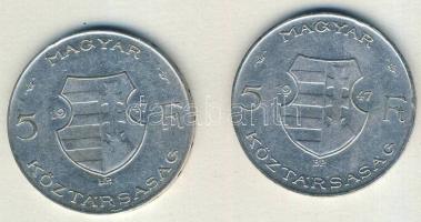 1947. 5Ft Ag "Kossuth" (2x) T:3