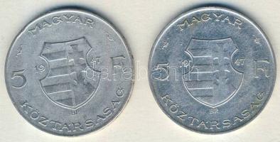 1947. 5Ft Ag "Kossuth" (2x) T:3