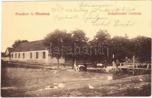 Okucsány, Okucani; Kolodvorska Gostiona / vasúti étterem / railway restaurant. W.L. 931. (gyűrődés / crease)