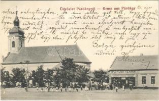 1915 Párdány, Meda; Templom, Ifj. Funk Henrik üzlete / church, shop of Hernik Funk jr.
