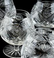 6 db kristály konyakos pohárka készlet csiszolt, hibátlan