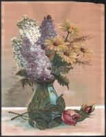 Jelzés nélkül: Virágcsendélet. Akvarell, papír, jelzett, lap jobb felső sarka sérült, 34,5x26,5 cm