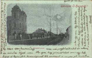 1900 Óbecse, Ó-Becse, Stari Becej; Szegedi utca, zsinagóga. Löwy Lajos kiadása / street view, synagogue (fl)