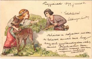 1899 (Vorläufer) Art Nouveau hunting art. Back & Schmitt litho (EK)