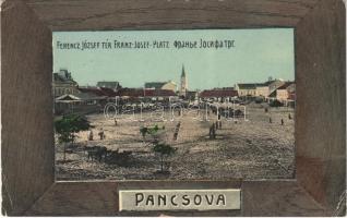 1915 Pancsova, Pancevo; Ferenc József tér, piac, üzletek. Kohn Samu kiadása / square, market, shops (EK)