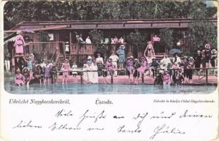 1899 Nagybecskerek, Zrenjanin, Veliki Beckerek; Uszoda, fürdőzők. Oldal felvétele és kiadása / swimming pool, bathers (kopott sarkak / worn corners)