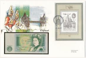 Nagy-Britannia / Anglia 1981-1984. 1Ł felbélyegzett borítékban, bélyegzéssel T:I  Great Britain / England 1981-1984. 1 Pound in envelope with stamp and cancellation C:UNC