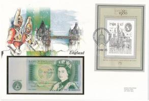 Nagy-Britannia / Anglia 1981-1984. 1Ł felbélyegzett borítékban, bélyegzéssel T:I  Great Britain / England 1981-1984. 1 Pound in envelope with stamp and cancellation C:UNC