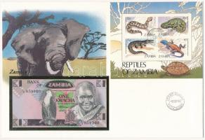 Zambia 1980-1988. 1K felbélyegzett borítékban, bélyegzéssel T:I  Zambia 1980-1988. 1 Kwacha in envelope with stamp and cancellation C:UNC