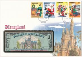 Amerikai Egyesült Államok / Disneyland 1987. 1DD felbélyegzett borítékban, bélyegzéssel T:I  USA / Disneyland 1987. 1 Disney Dollar in envelope with stamp and cancellation C:UNC