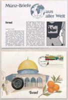 Izrael 1992. 1/2Sh Al-Br felbélyegzett borítékban, bélyegzéssel T:1- patina  Israel 1992. 1/2 Sheqel Al-Br in envelope with stamp and cancellation C:AU patina