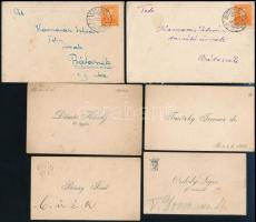 cca 1920 6 db névjegy családi címerekkel, kettő borítékkal