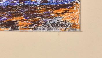 Z. Szutrély (?) jelzéssel: Vízparton. Filctoll, színes ceruza, papír, paszpartuban, 20x15,5 cm