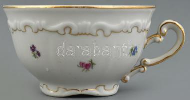 Zsolnay virágmintás 6 személyes teás készlet. Matricás, jelzett, kopásnyomokkal, apró lepattanással