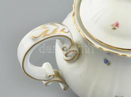 Zsolnay virágmintás 6 személyes teás készlet. Matricás, jelzett, kopásnyomokkal, apró lepattanással