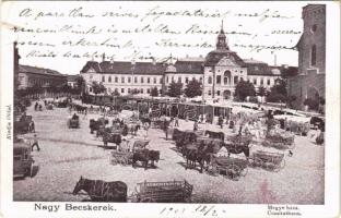 1903 Nagybecskerek, Zrenjanin, Veliki Beckerek; Megyeháza, városi vasút, piac. Oldal kiadása / Comitatshaus / county hall, urban railway, market (fa)
