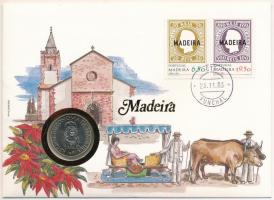 Portugália / Madeira 1981. 25E Cu-Ni felbélyegzett borítékon, bélyegzéssel, német nyelvű leírással T:1-  Portugal / Madeira 1981. 25 Escudos Cu-Ni in envelope with stamp, with German description C:AU