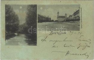1898 (Vorläufer) Békéscsaba, Csaba; Fő utca, folyópart, este