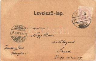 1899 Zombor, Sombor; látkép, Káhn H., Kaufman S. üzlete. Schön Adolf kiadása / general view, shops (...
