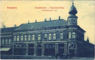 1909 Pancsova, Pancevo; Erzsébet tér. 593. Kohn Samu kiadása/ Elisabeth-Platz / square (ázott sarkak / wet corners)