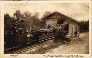 1927 Budapest XII. Svábhegy, Fogaskerekű vasút felső állomása, vasútállomás, gőzmozdony, Mona Lisa fényképész reklámja