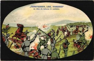 1916 Csenstochova, Lodz, Ivangorod Az 1914-15. háborús év emlékére / WWI Austro-Hungarian K.u.K. military art postcard, Czestochowa, Lódz, Ivangorod (EK)
