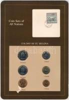 Szent Ilona 1984. 1P - 1Ł (6xklf), &quot;Coin Sets of All Nations&quot; forgalmi szett felbélyegzett kartonlapon T:1-  St. Helena 1984. 1 Penny - 1 Pound (6xdiff) &quot;Coin Sets of All Nations&quot; coin set on cardboard with stamp C:AU