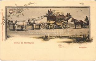 Poste de Montagne. Bergpost / Swiss mountain post coach, horse-drawn carriages (EK)