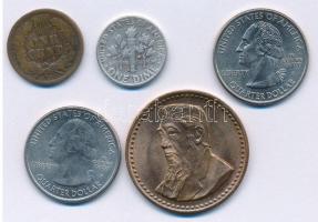 Amerikai Egyesült Államok 1890. 1c Br + 1951. 1d Ag "Roosevelt" + 2009P 1/4$ Cu-Ni "D...