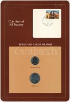 Turks- és Caicos-szigetek 1981. 1/4C-1/2C (2xklf), Coin Sets of All Nations forgalmi szett felbélyegzett kartonlapon T:1  Turks and Caicos Islands 1981. 1/4 Crown - 1/2 Crown (2xdiff) Coin Sets of All Nations coin set on cardboard with stamp C:UNC