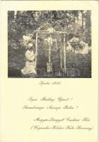 1935 Spala. Igen Boldog Újévet! Magyar-Lengyel Cserkész Kör / Szczesliwego Nowego Roku! Wegiersko-Polskie Kolo Harcerzy / Hungarian-Polish Scout Clubs New Year greeting card with girl scout (EK)