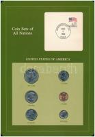 Amerikai Egyesült Államok 1980-1985. 1c - 1$ (6xklf), Coin Sets of All Nations forgalmi szett felbélyegzett kartonlapon T:1,1-  USA 1980-1985. 1 Cent - 1 Dollar (6xdiff) Coin Sets of All Nations coin set on cardboard with stamp C:UNC,AU