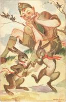 Húsvét. Kiadja a Márton L.-féle Cserkészlevelezőlapok Kiadóhivatala / Hungarian boy scout art postcard, Easter s: Márton L. (fa)