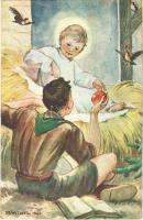 1941 Húsvét. Kiadja a Márton L.-féle Cserkészlevelezőlapok Kiadóhivatala / Hungarian boy scout art postcard, Easter s: Márton L. (EK)