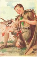 Húsvét. Kiadja a Márton L.-féle Cserkészlevelezőlapok Kiadóhivatala / Hungarian boy scout art postcard, Easter s: Márton L. (EK)